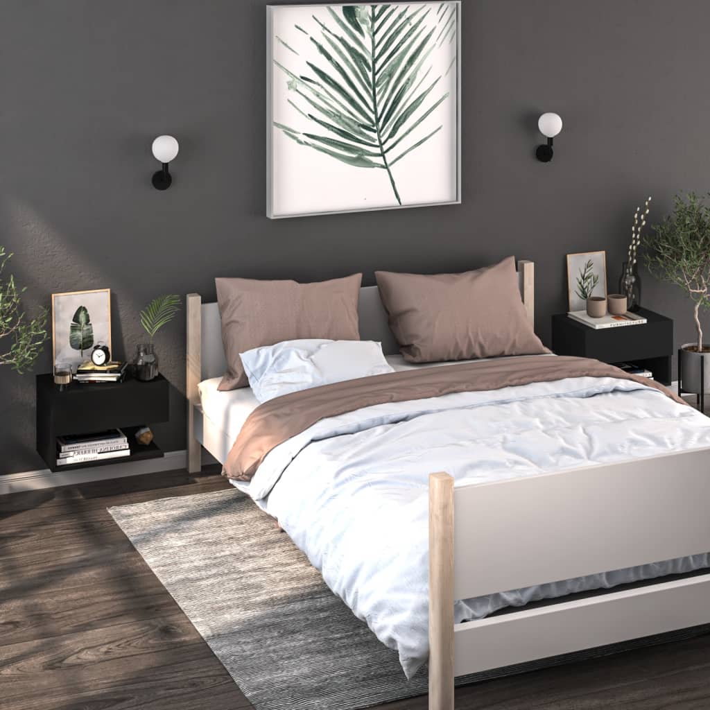 vidaXL Wall-mounted Bedside Cabinet Black