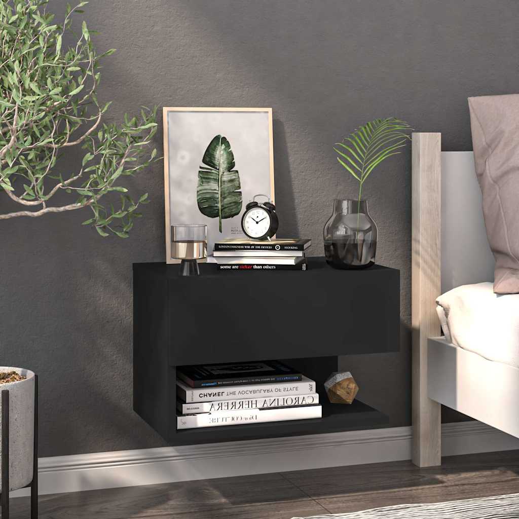 810955 vidaXL Wall-mounted Bedside Cabinet Black
