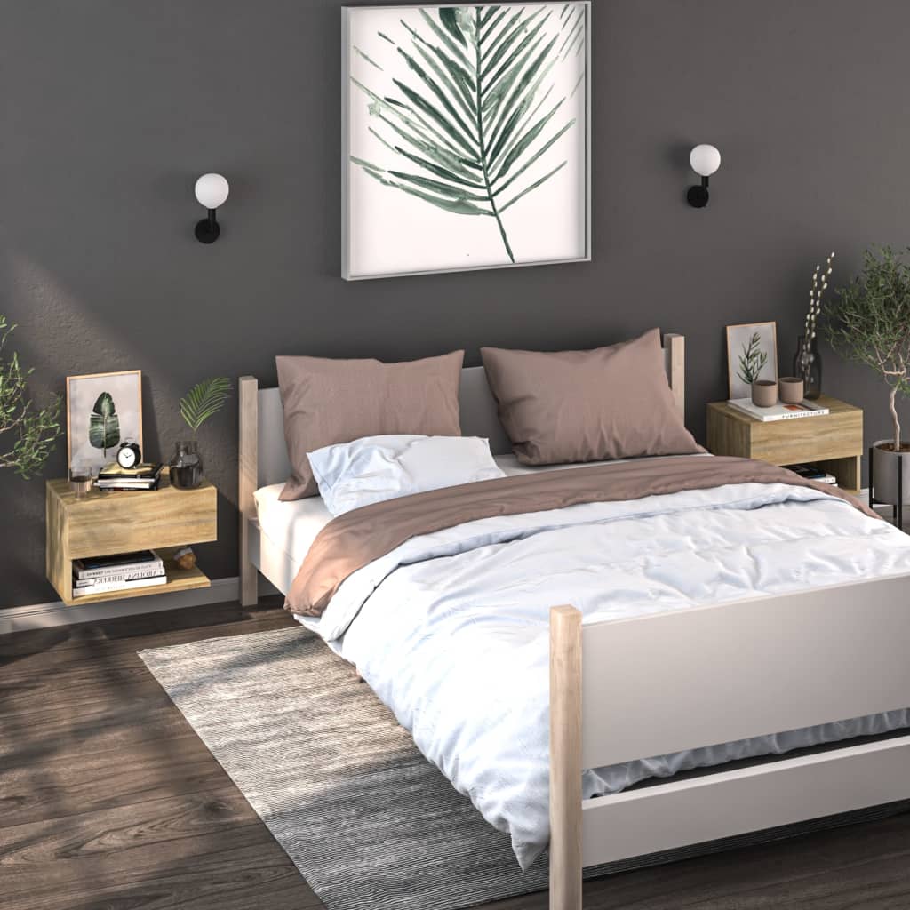 vidaXL Wall-mounted Bedside Cabinet Sonoma Oak