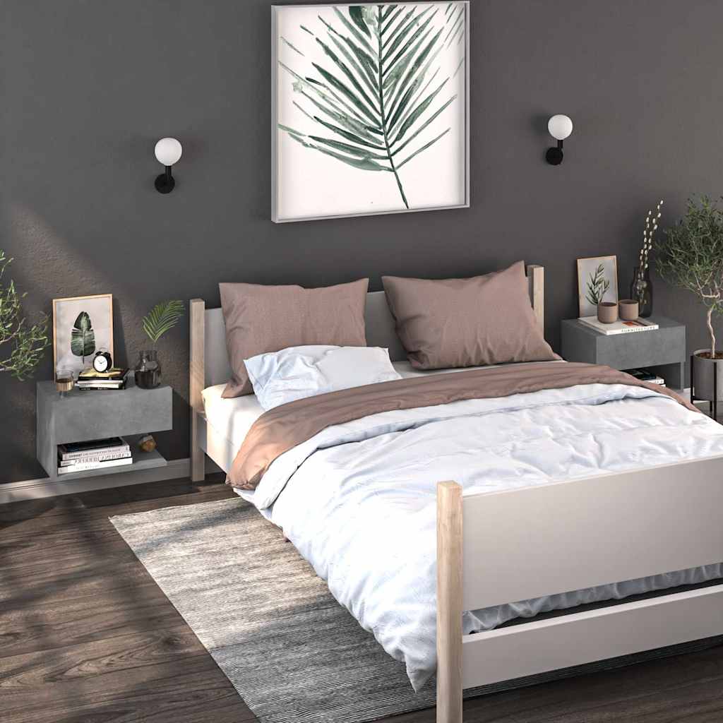 810961 vidaXL Wall-mounted Bedside Cabinet Concrete Grey