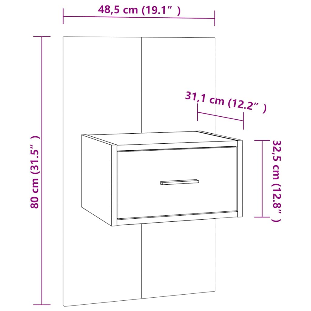 810978 vidaXL Wall-mounted Bedside Cabinets 2 pcs Sonoma Oak