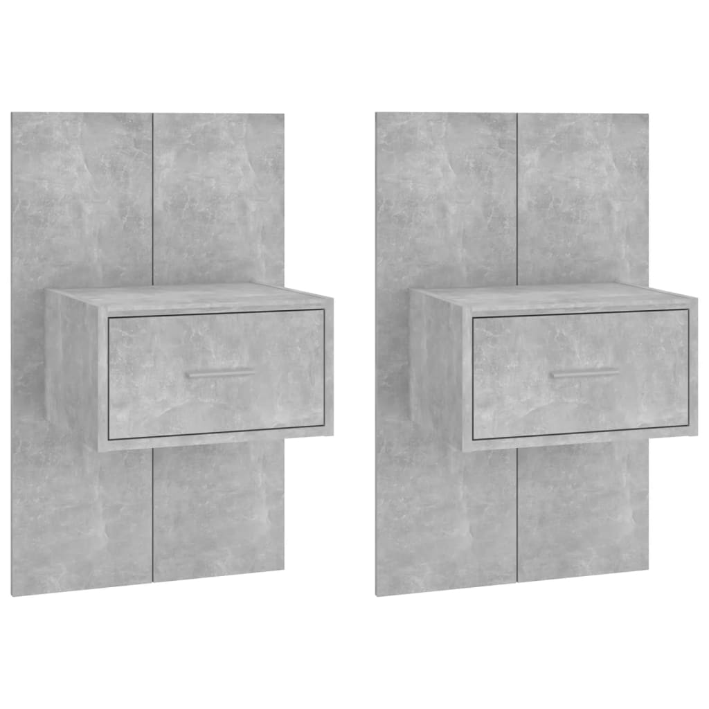 810980 vidaXL Wall-mounted Bedside Cabinets 2 pcs Concrete Grey