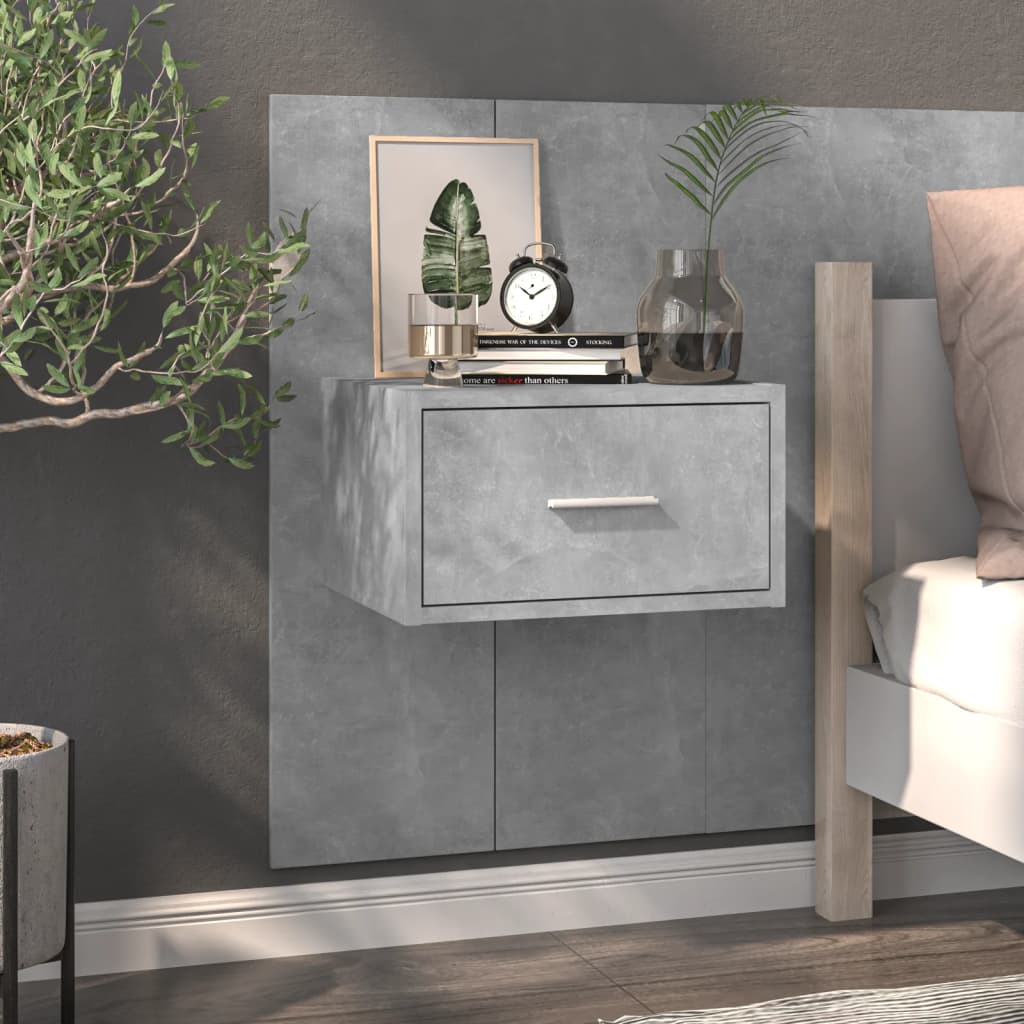 810980 vidaXL Wall-mounted Bedside Cabinets 2 pcs Concrete Grey