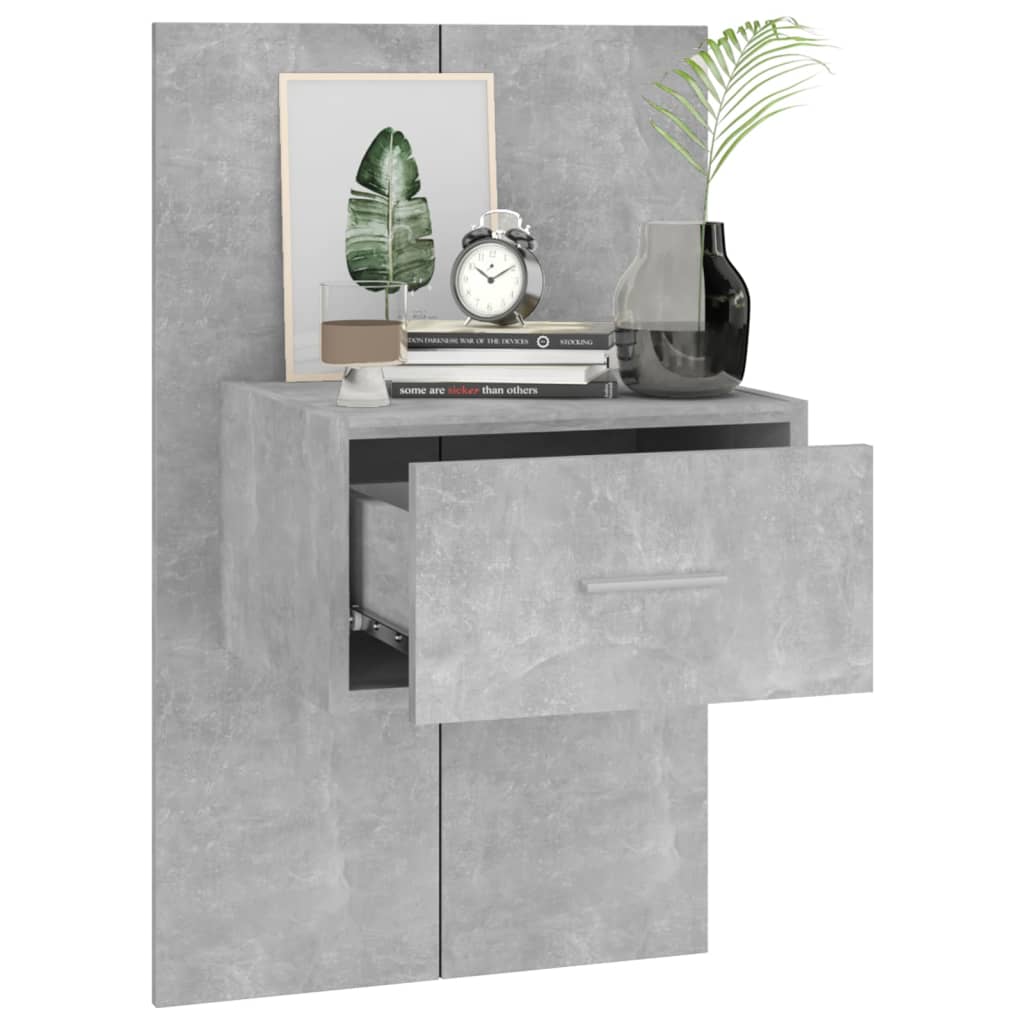810980 vidaXL Wall-mounted Bedside Cabinets 2 pcs Concrete Grey