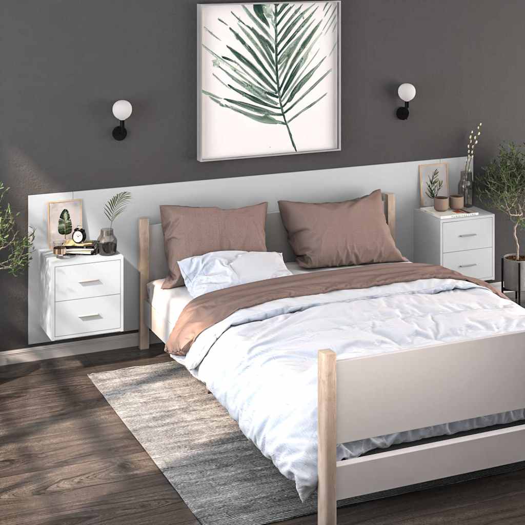 810990 vidaXL Wall-mounted Bedside Cabinets 2 pcs White