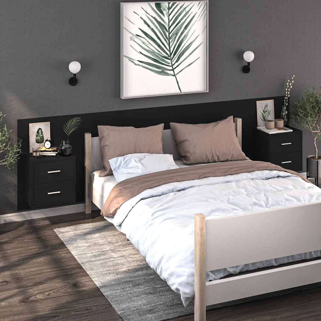 vidaXL Wall-mounted Bedside Cabinet Black