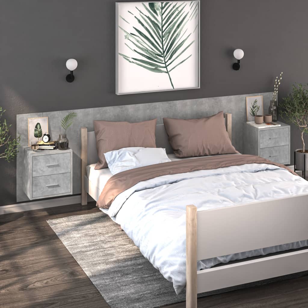 810997 vidaXL Wall-mounted Bedside Cabinet Concrete Grey