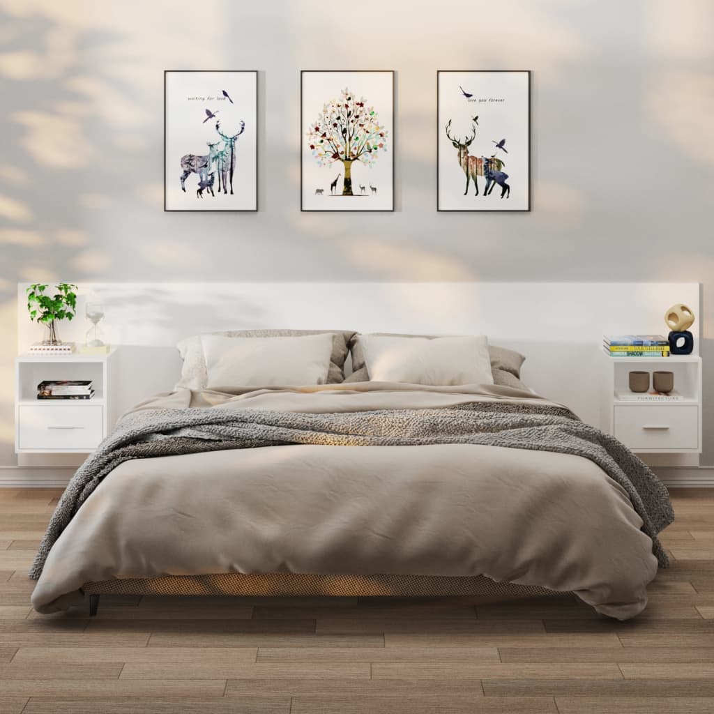 811008 vidaXL Wall-mounted Bedside Cabinets 2 pcs White