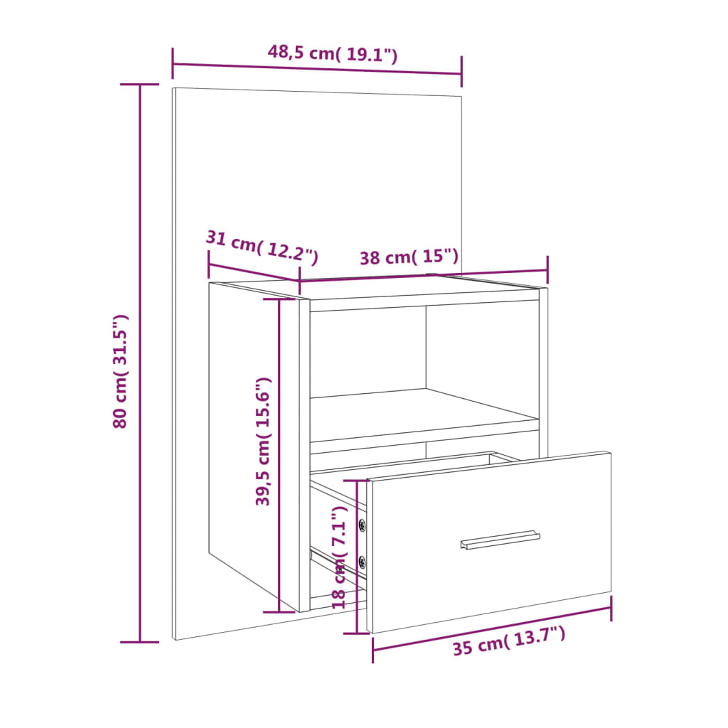 811014 vidaXL Wall-mounted Bedside Cabinets 2 pcs Sonoma Oak