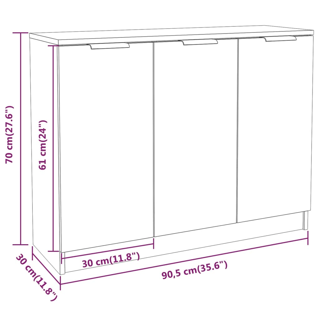 vidaXL Sideboard Concrete Grey 90.5x30x70 cm Engineered Wood