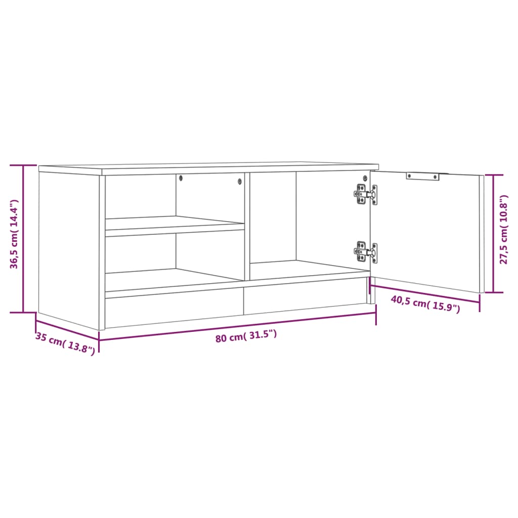vidaXL TV Cabinet White 80x35x36,5 cm Engineered Wood