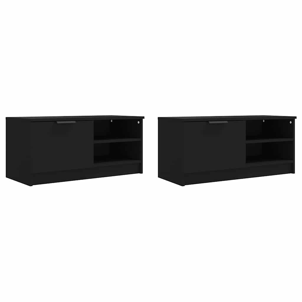 vidaXL TV Cabinet | Set of 2 | Black | Engineered wood | Compact | TV Cabinet