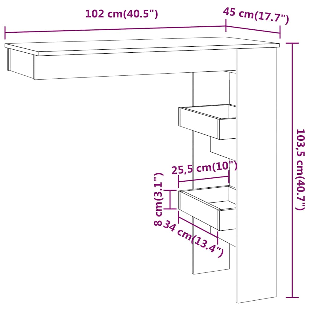 vidaXL Wall Bar Table Sonoma Oak 102x45x103,5 cm Engineered Wood