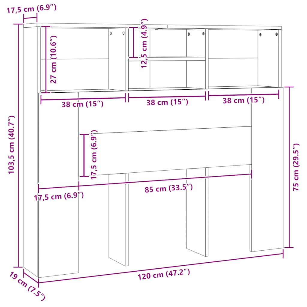 vidaXL Headboard Cabinet Sonoma Oak 120x19x103.5 cm