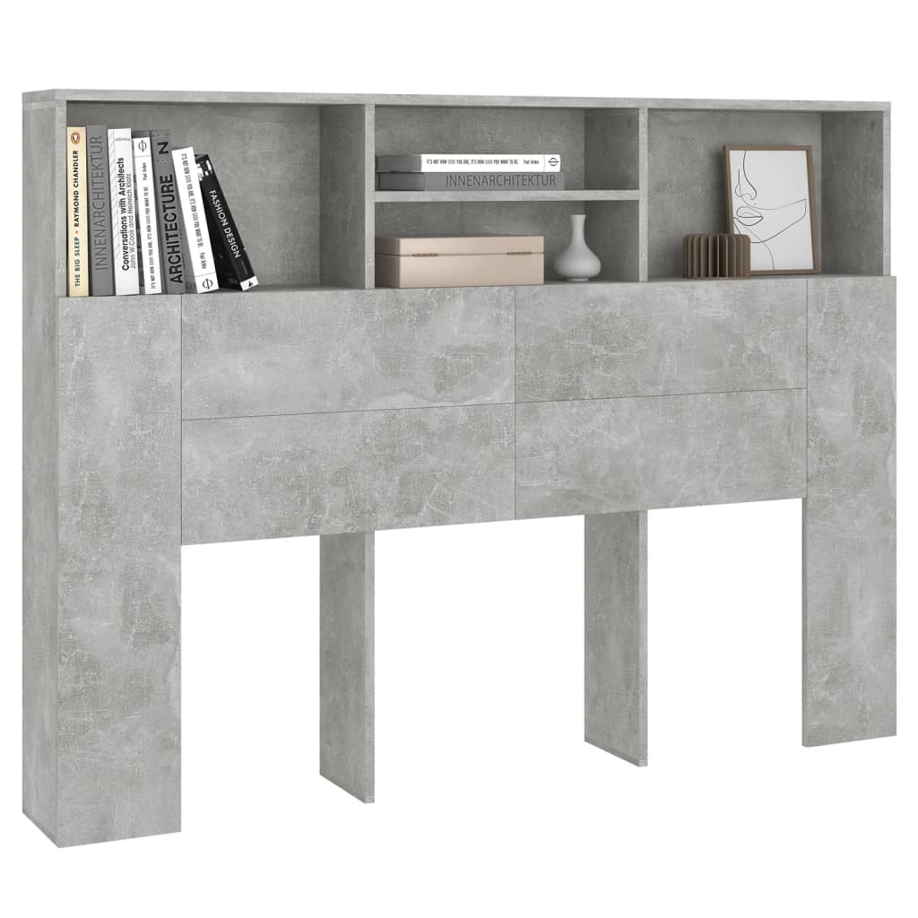 vidaXL Headboard Cabinet Concrete Grey 140x19x103.5 cm