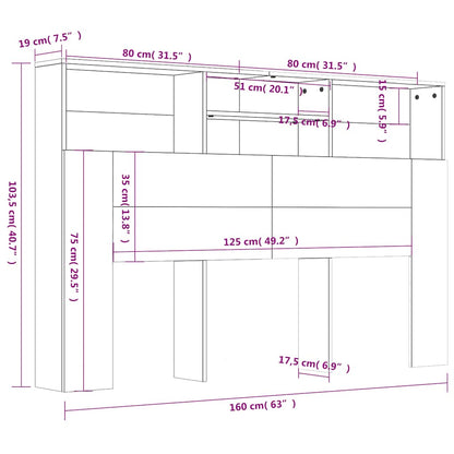 vidaXL Headboard Cabinet Concrete Grey 160x19x103.5 cm