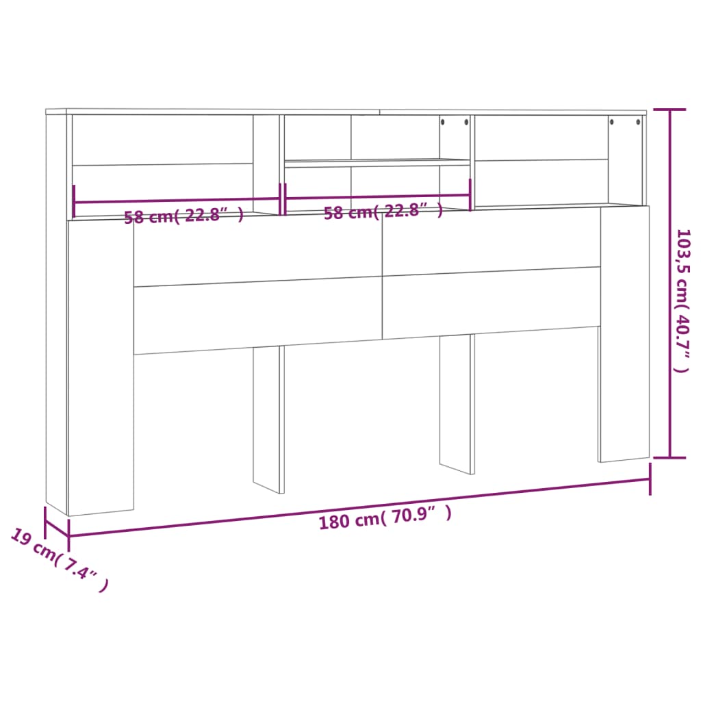 vidaXL Headboard Cabinet Concrete Grey 180x19x103.5 cm