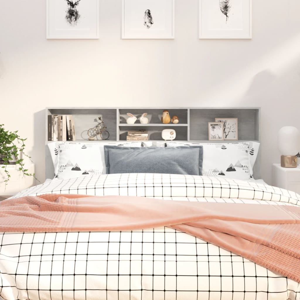 vidaXL Headboard Cabinet Concrete Grey 180x19x103.5 cm