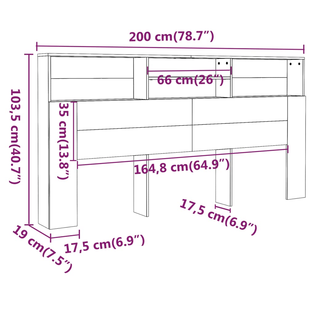 vidaXL Headboard Cabinet White 200x19x103.5 cm