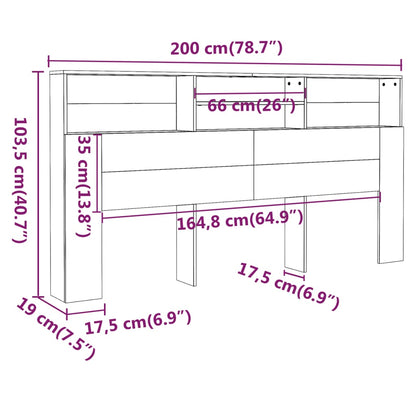 vidaXL Headboard Cabinet Concrete Grey 200x19x103.5 cm