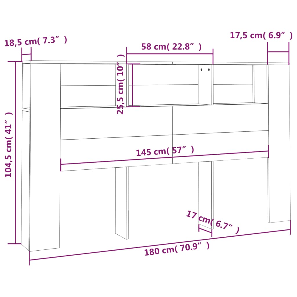 vidaXL Headboard Cabinet Sonoma Oak 180x18.5x104.5 cm