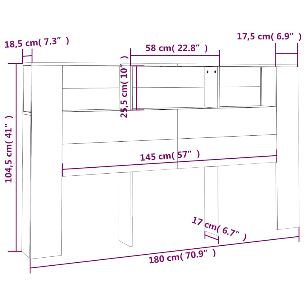 vidaXL Headboard Cabinet Concrete Grey 180x18,5x104,5 cm