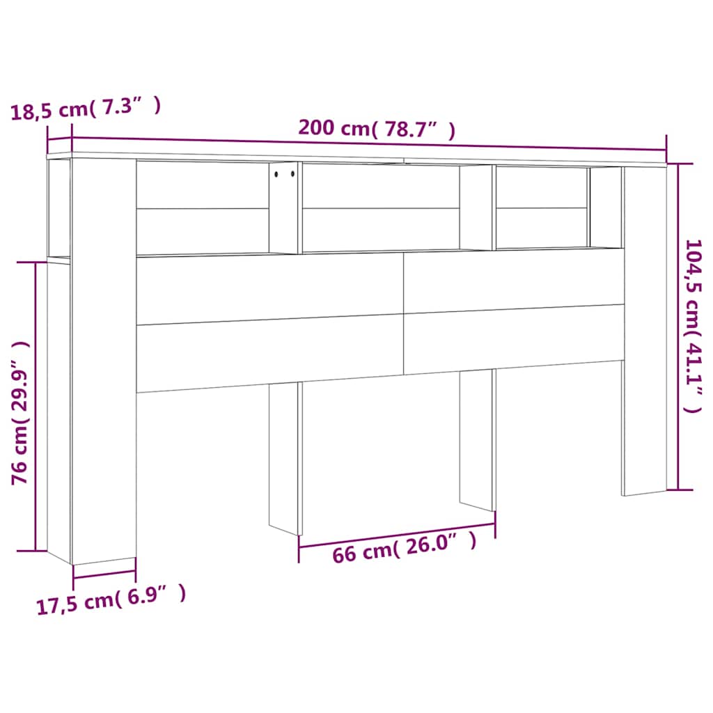811952 vidaXL Headboard Cabinet White 200x18,5x104,5 cm