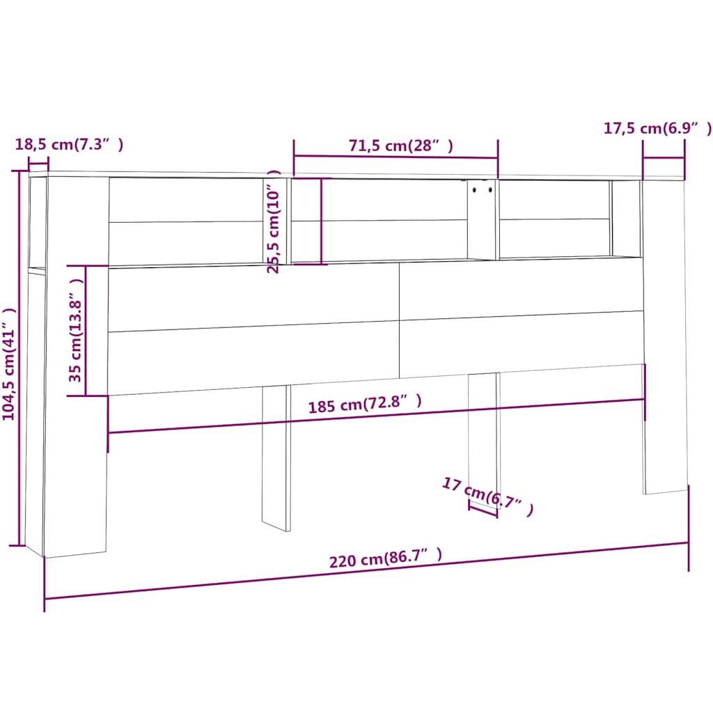 vidaXL Headboard Cabinet Sonoma Oak 220x18,5x104,5 cm