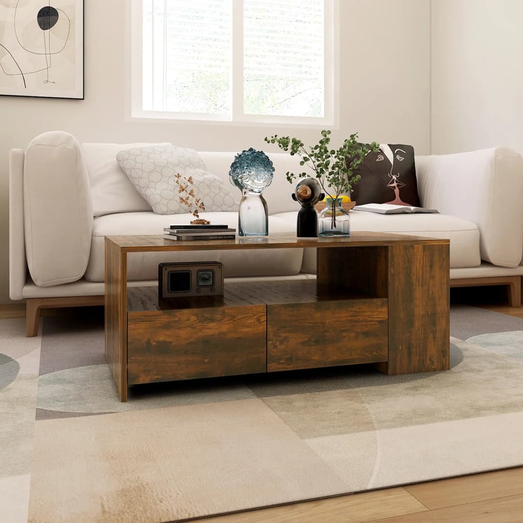 vidaXL Coffee Table Smoked Oak 102x55x42 cm Engineered Wood