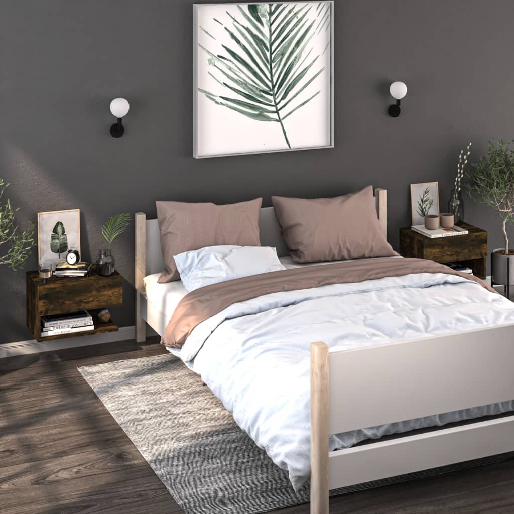 vidaXL Wall-mounted Bedside Cabinet Smoked Oak