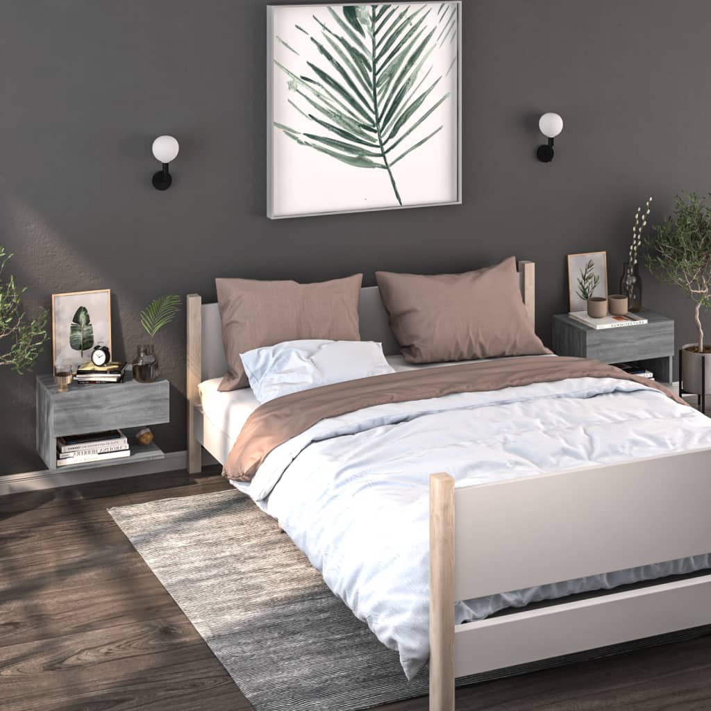 vidaXL Wall-mounted Bedside Cabinets 2 pcs Grey Sonoma