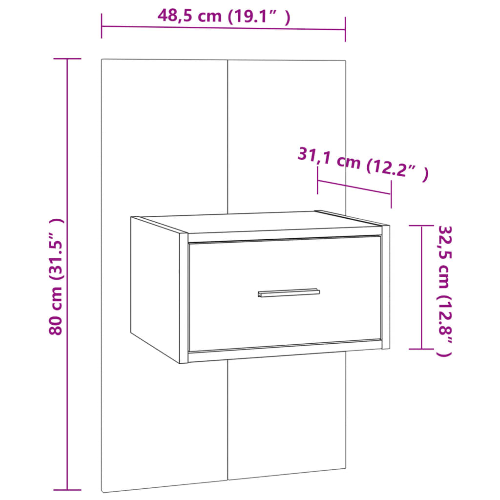 vidaXL Wall-mounted Bedside Cabinet Smoked Oak