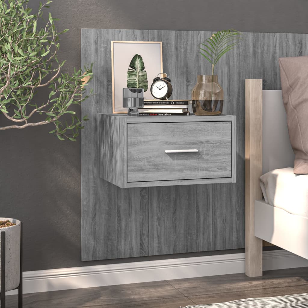 vidaXL Wall-mounted Bedside Cabinet Grey Sonoma