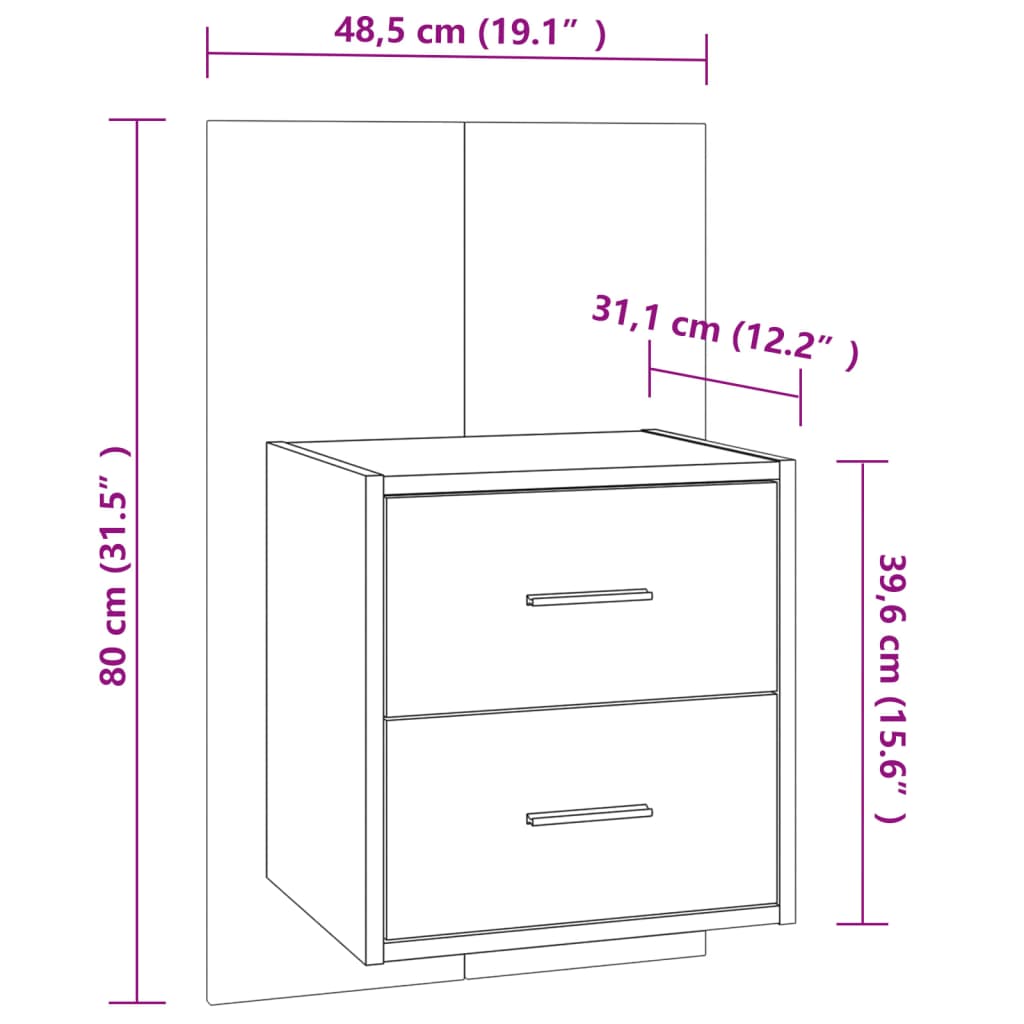 vidaXL Wall-mounted Bedside Cabinets 2 pcs Grey Sonoma