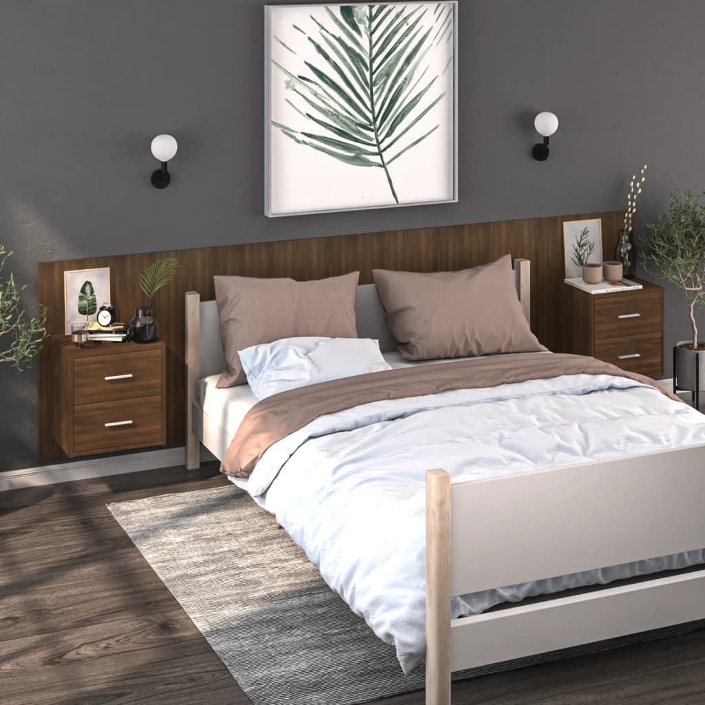 vidaXL Wall-mounted Bedside Cabinet Brown Oak