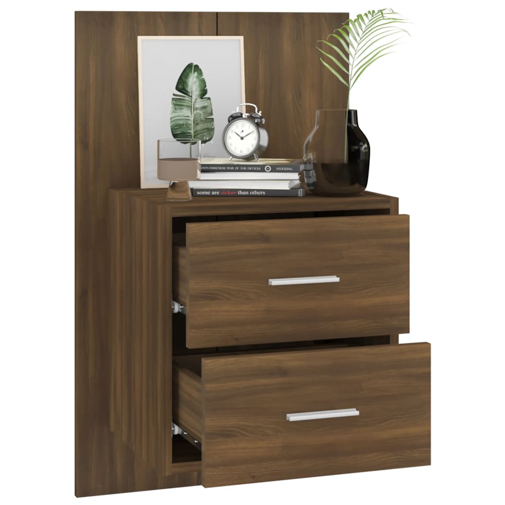 vidaXL Wall-mounted Bedside Cabinet Brown Oak