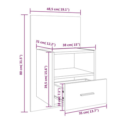 vidaXL Wall-mounted Bedside Cabinet Grey Sonoma