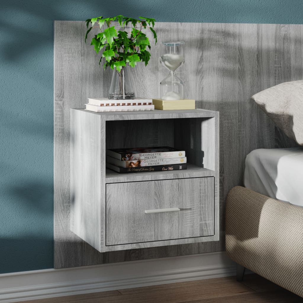 vidaXL Wall-mounted Bedside Cabinet Grey Sonoma