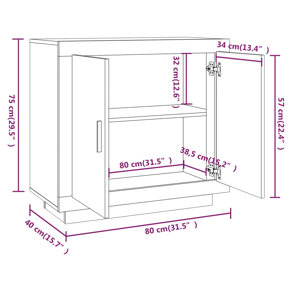 vidaXL Sideboard Smoked Oak 80x40x75 cm Engineered Wood