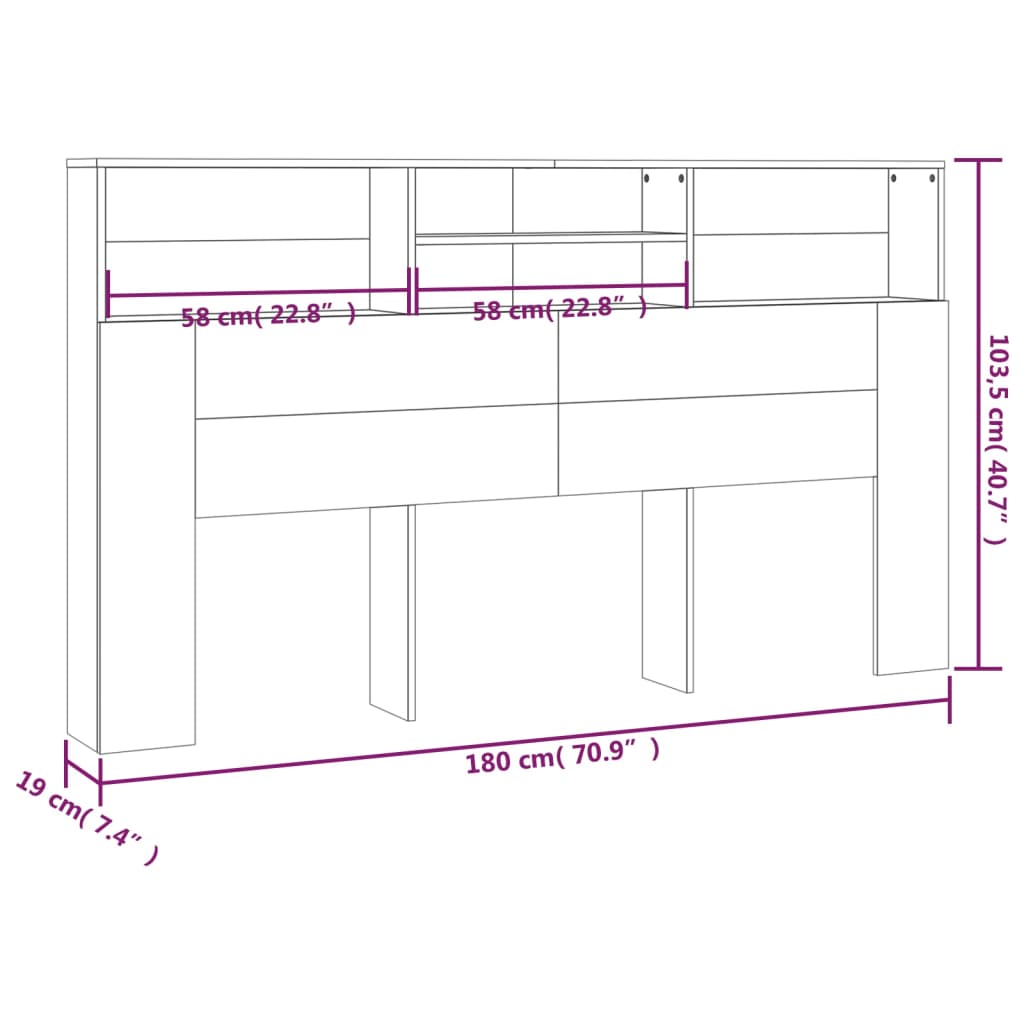 vidaXL Headboard Cabinet Grey Sonoma 180x19x103.5 cm