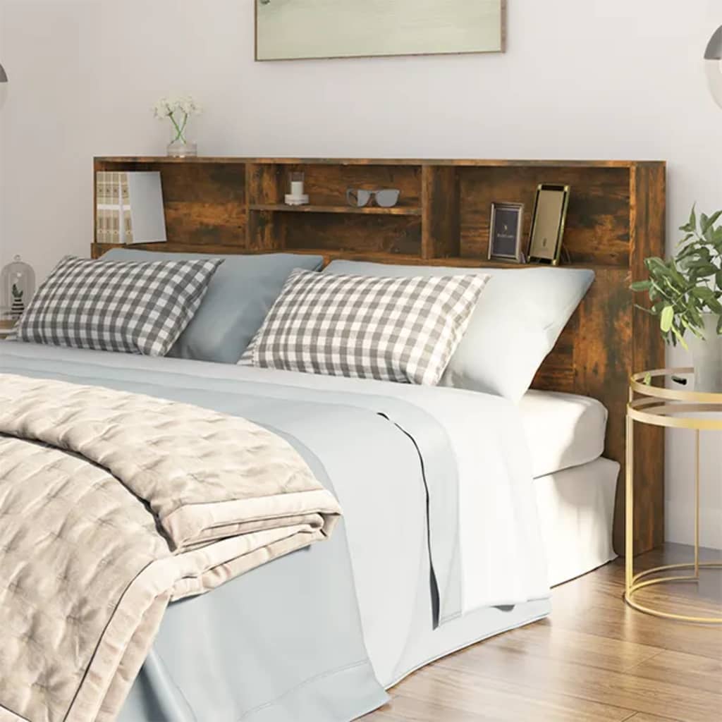 vidaXL Headboard Cabinet Smoked Oak 200x19x103.5 cm