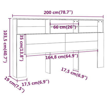 vidaXL Headboard Cabinet Grey Sonoma 200x19x103.5 cm