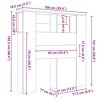 vidaXL Headboard Cabinet | Grey Sonoma | Engineered wood | Medium