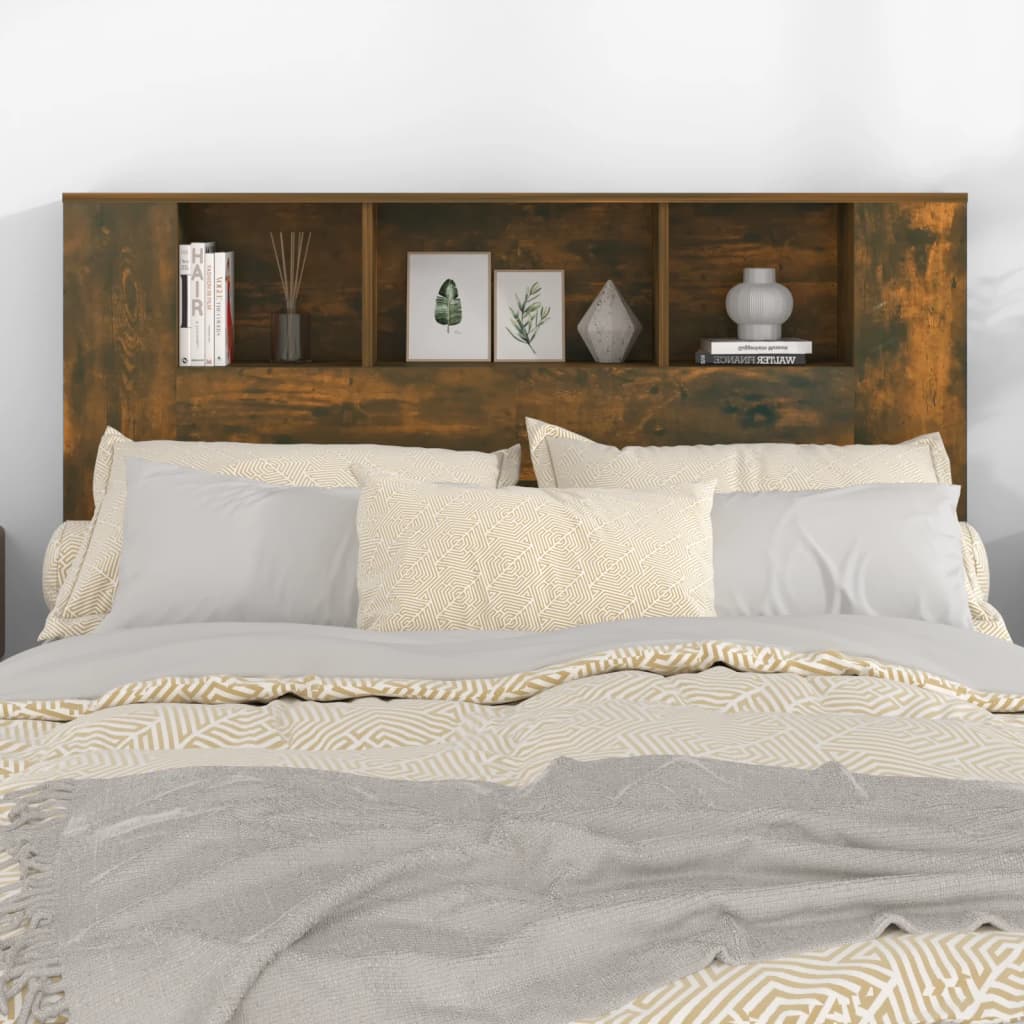 vidaXL Headboard Cabinet | Smoked oak | Engineered wood | 140x18.5x104.5 cm