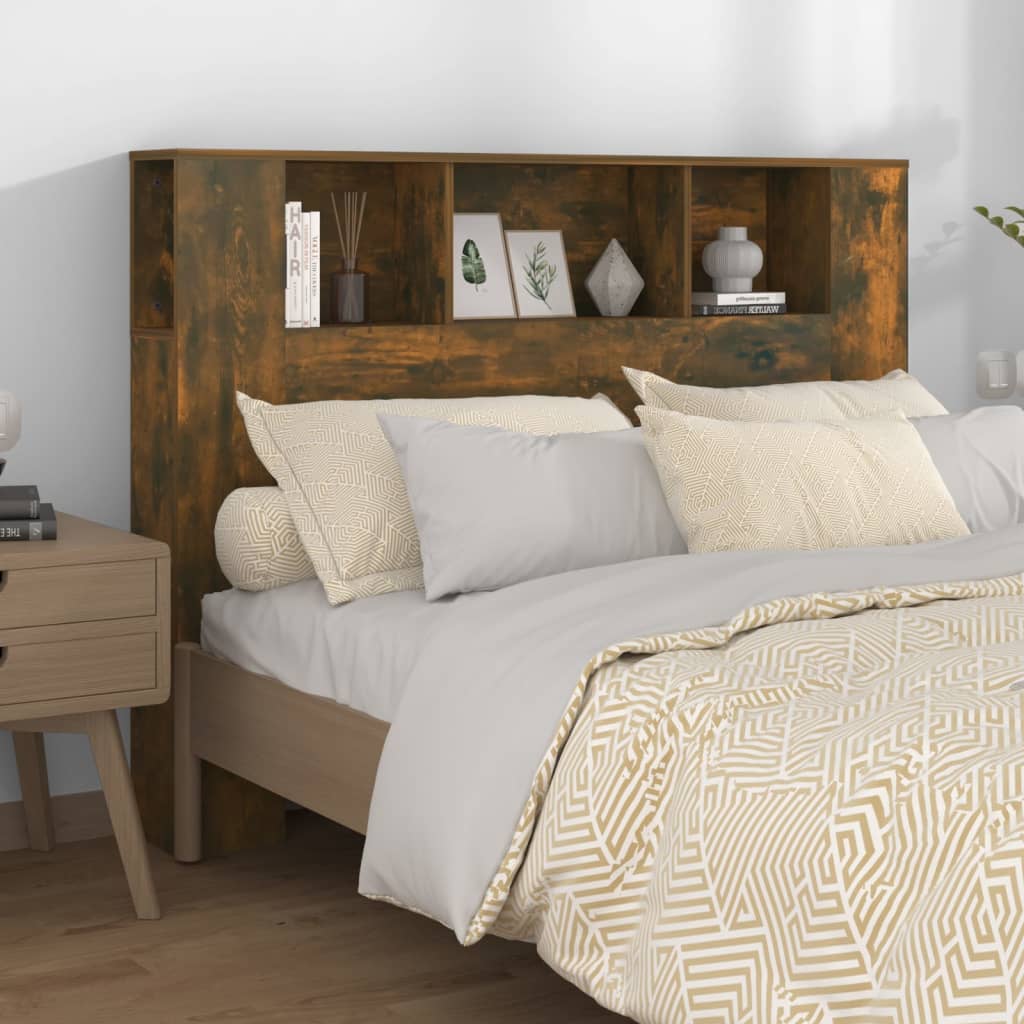 vidaXL Headboard Cabinet | Smoked oak | Engineered wood | 140x18.5x104.5 cm