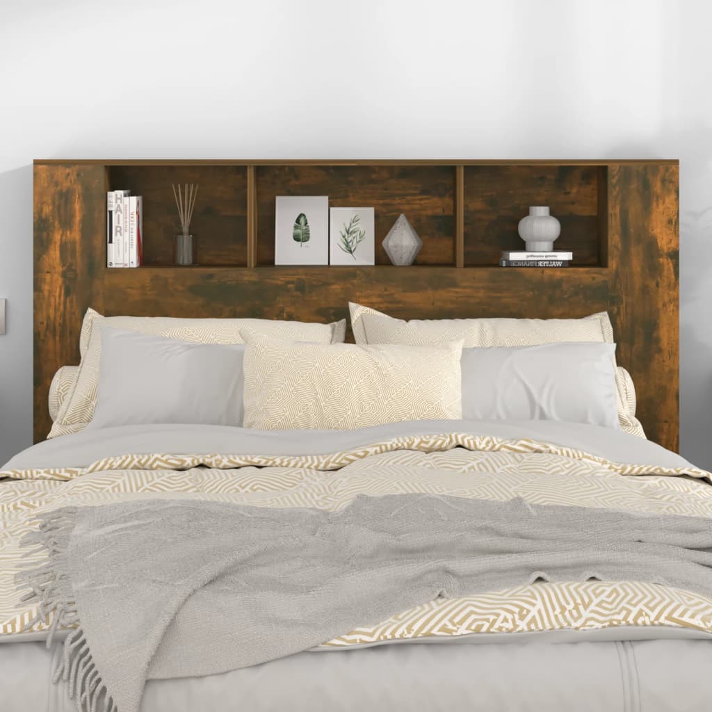 vidaXL Headboard Cabinet | Smoked Oak | Engineered Wood | 160x18.5x104.5 cm