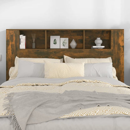 vidaXL Headboard Cabinet | Smoked Oak | Engineered Wood | 160x18.5x104.5 cm