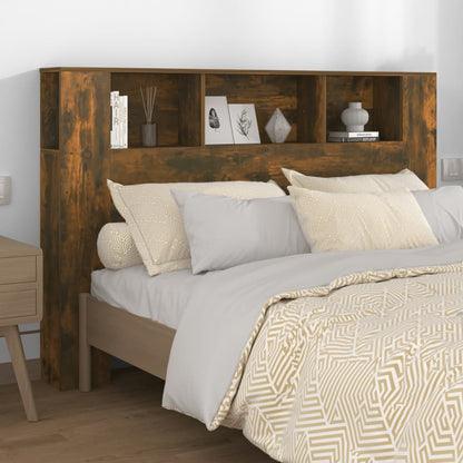 vidaXL Headboard Cabinet | Smoked Oak | Engineered Wood | 160x18.5x104.5 cm
