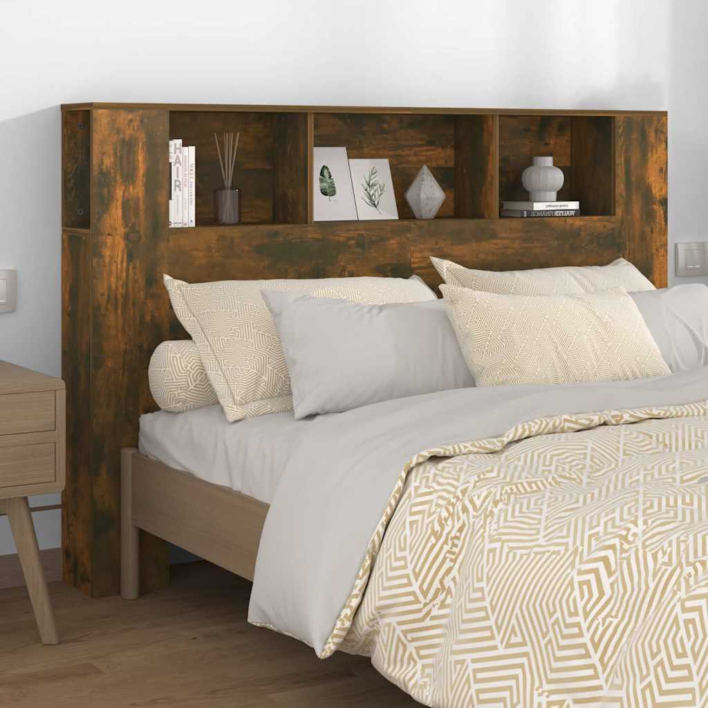 vidaXL Headboard Cabinet Smoked Oak 160x18,5x104,5 cm Engineered Wood