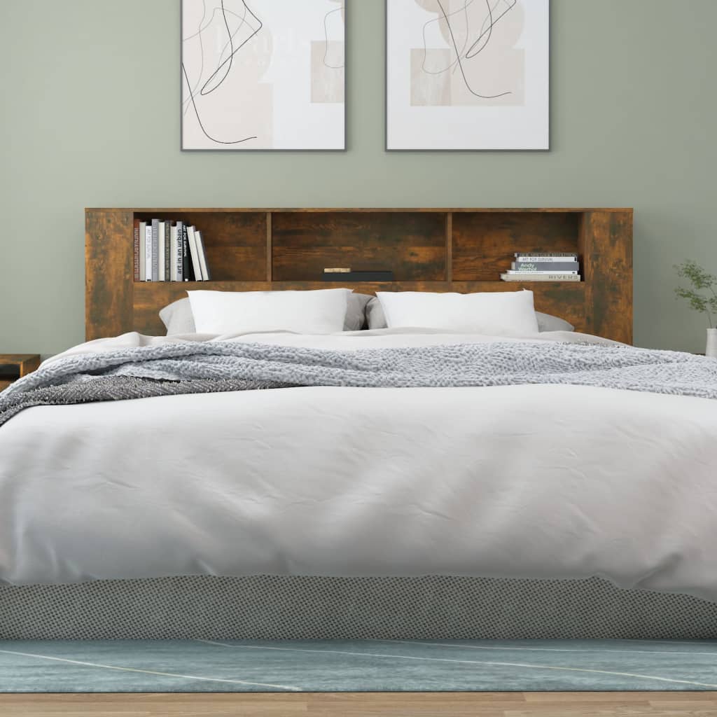 vidaXL Headboard Cabinet | Smoked oak | Engineered wood | 200 x 18.5 x 104.5 cm